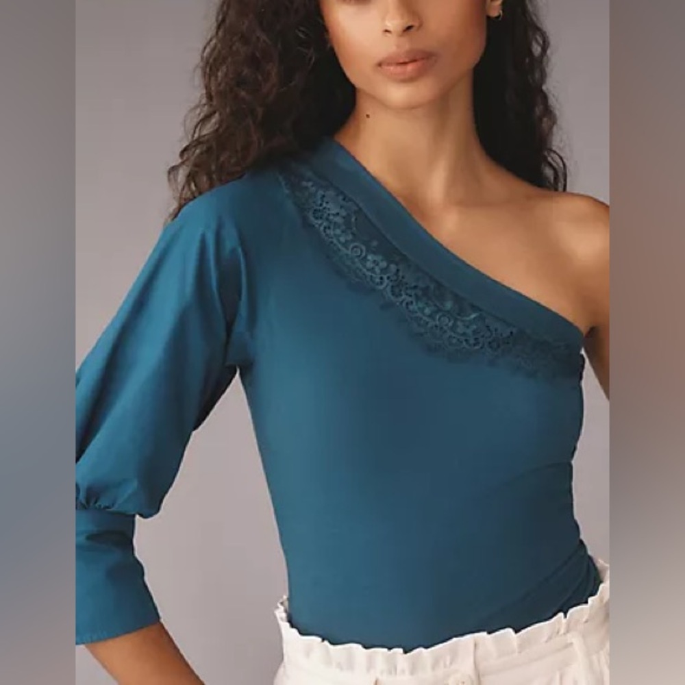 Anthropologie One-Shoulder Puff-Sleeve Top